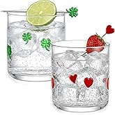 Skylety Set of 2 Valentine Icon Juice Glass 14oz Coquette Heart and Clover Glass Cup Coquette Coffee Mug Gifts for Women Girls Mothers Day Birthday Bridal Shower Gifts