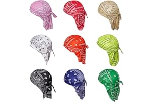 HOVEOX 9 Pieces Sweat Wicking Skull Cap Cooling Dew Rag Helmet Liner Bandana Skull Caps