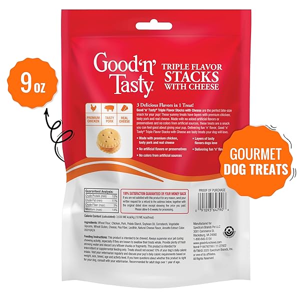 GOOD ‘N’ TASTY TRIPLE FLAVOR STACKS WITH CHEESE, 9 OUNCES, BITE SIZED SNACKS FOR DOGS WITH PREMIUM CHICKEN AND REAL CHEESE
