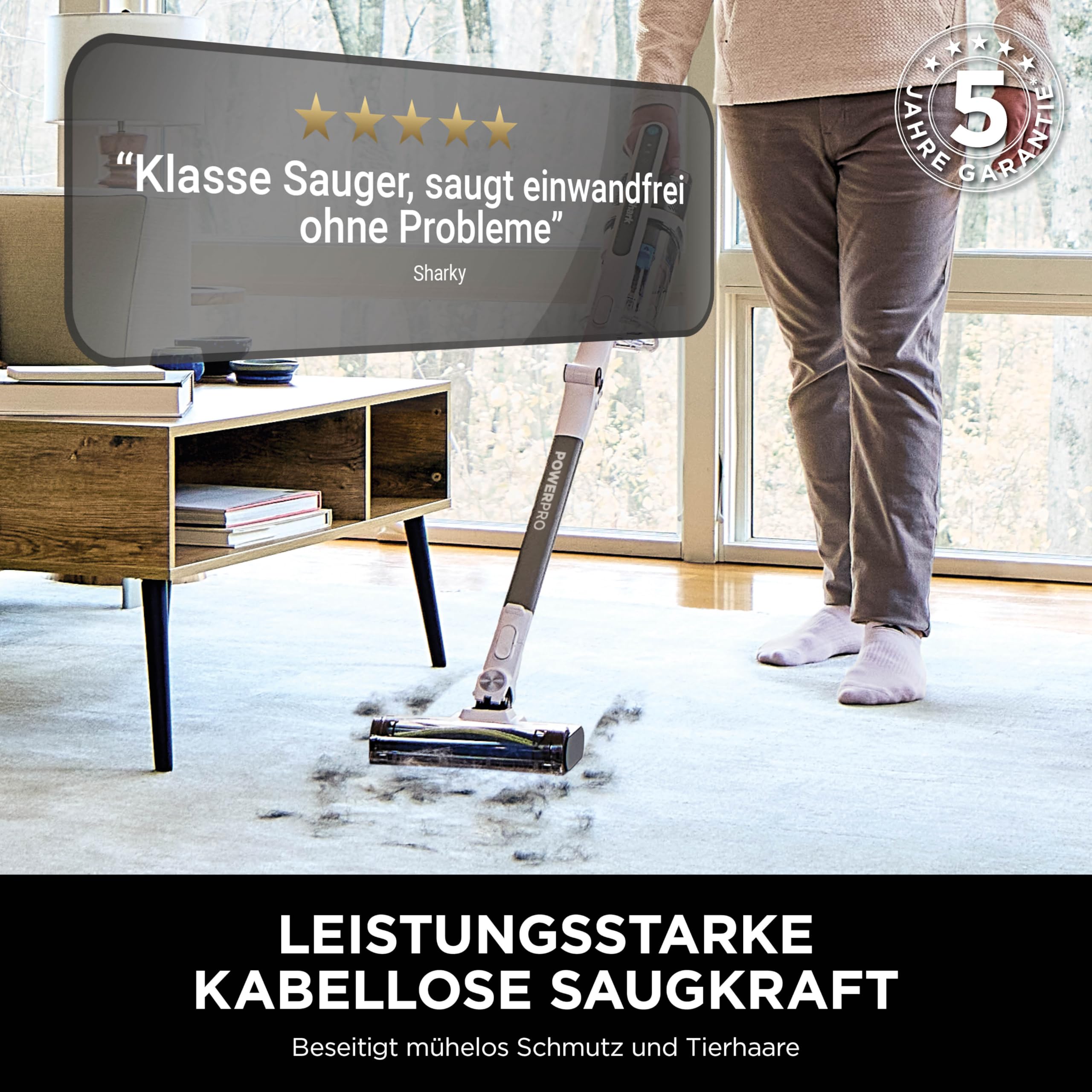 Shark PowerPro Akku-Staubsauger freistehend, bis 50 Min. Laufzeit, kabellos, beutellos, für Tierhaare, Allergiker, Teppich und Hartböden, mit LED-Licht und Knickgelenk-Rohr, grau metallic, IZ380EUT 2