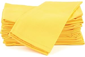 AMOUR INFINI Cotton Yellow Cloth Napkins Set of 12 Soft, Durable & Washable Solid Dinner Napkins for Easter Hotel Quality Decorative Dinner Napkins Cloth (18x18 Inches)