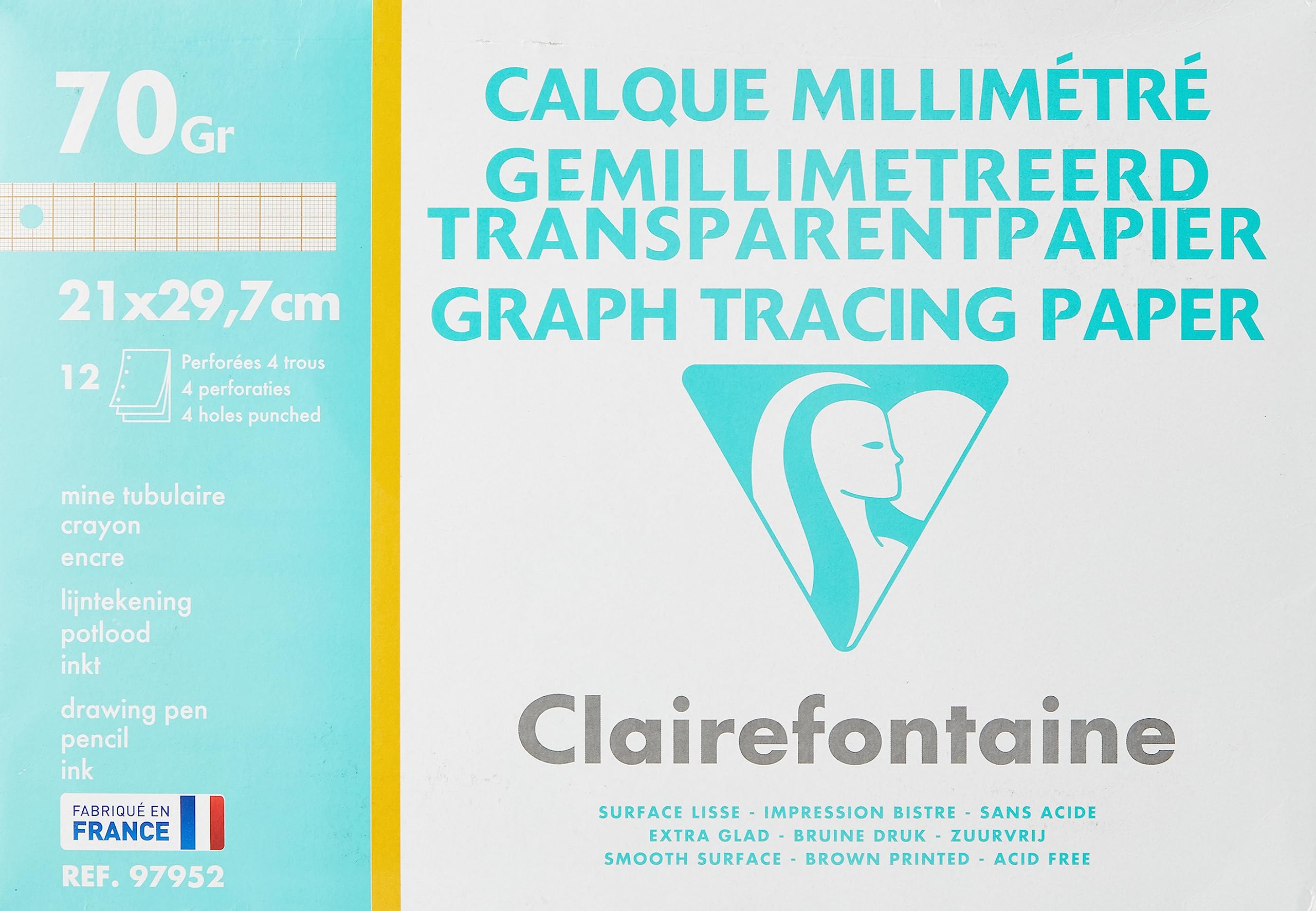 Clairefontaine - Ref 97952C - Graph Tracing Paper (Pack of 12 Sheets) - 24 x 32cm in Size, 70/75gsm Paper, Acid Free, Brown Graph Rulings, PEFC-Certified — image 1