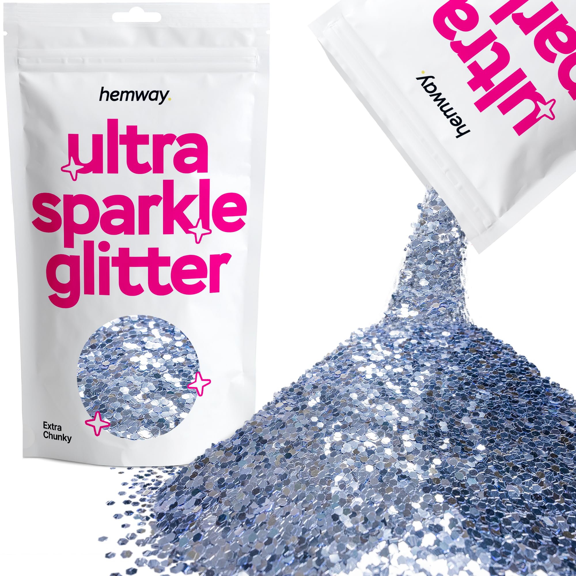 Hemway Ultra Sparkle Glitter Azure Blue 100g Extra Chunky | Glitter for Arts & Craft, Makeup, Nail Art, Crafting, Card Making, Sparkle Decoration