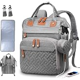 SHITIESHOU Diaper Bag Backpack Baby Bag for Mom Dad with Changing Pad, 19 Pockets, Large Waterproof Travel Baby Girl Boy Toddle Diaper Bag with Insulated Pocket, Baby Shower Gifts, Grey