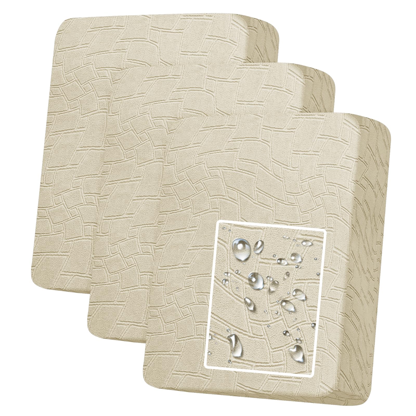 MAXIJIN Waterproof Sofa Seat Cushion Cover Jacquard Sofa Seat Cover Non-Slip Couch Seat Slipcover Protector Replacement for Individual Cushion with Elastic Bottom (Beige, 1 Seater*3)