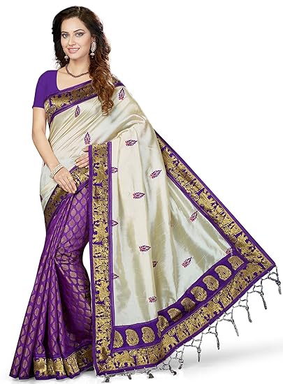 Womens Silk Saree With Blouse Piece (Purple)
