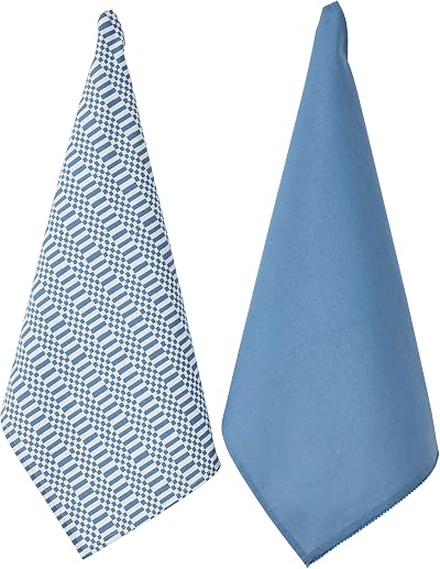 Penguin Home Set of 2 Recycled Cotton Tea Towels White Blue 50x70cm