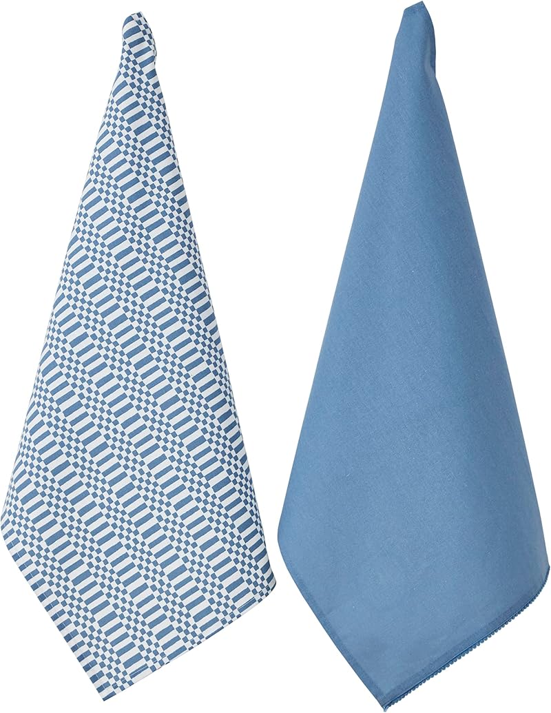 Penguin Home Set of 2 Recycled Cotton Tea Towels White Blue 50x70cm