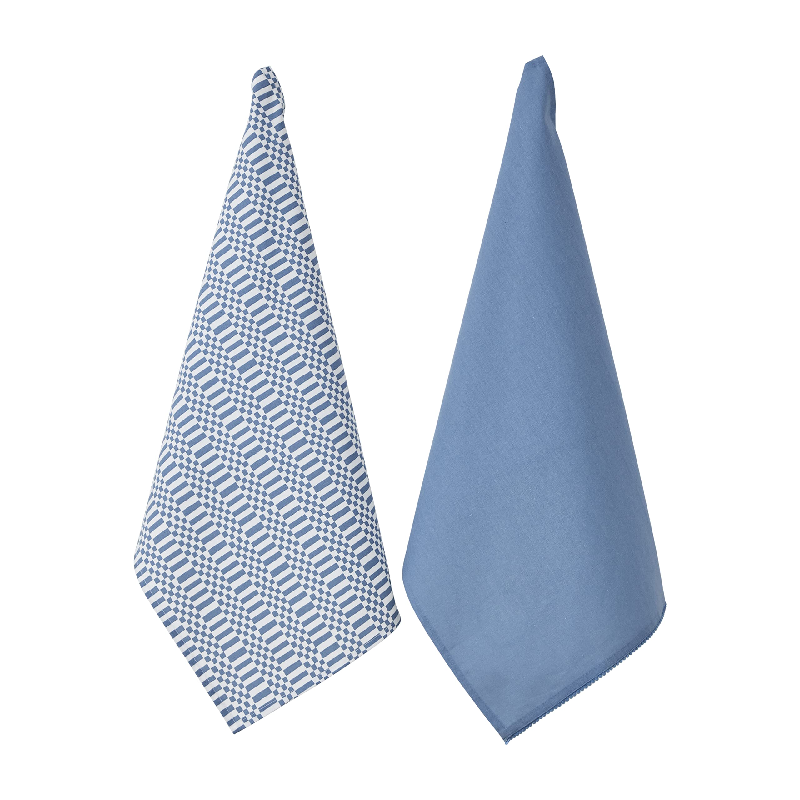 Penguin Home Set of 2 Recycled cotton Tea Towels, Eco Friendly Sustainable Plain Woven & Printed Kitchen Towels, Stylish Thokka Print Size - 50x70 cm Colour - White & Blue Dish Towels — image 1