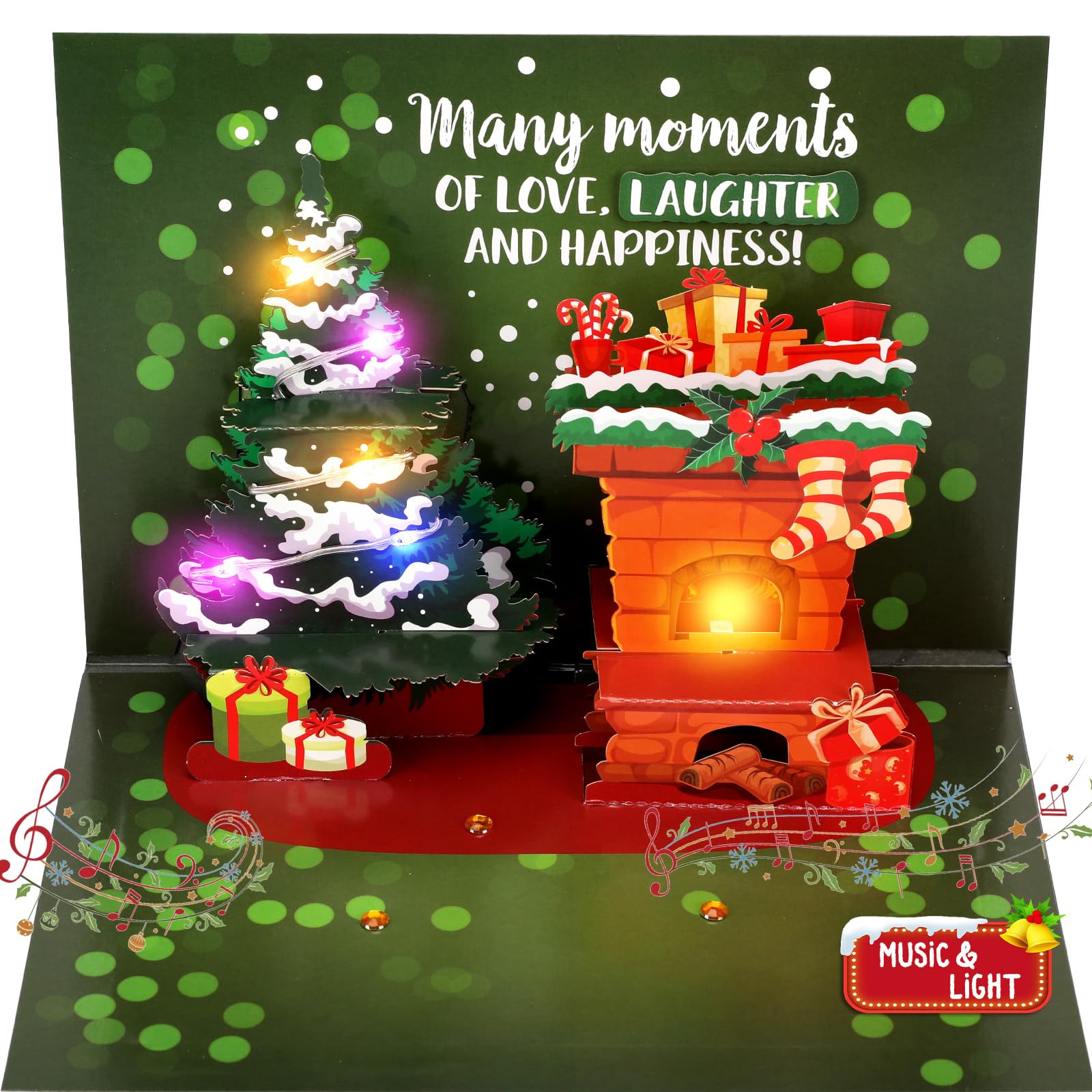 Christmas Card, Musical Christmas Card for Kids, Women, Men, 3d Christmas Tree & Fireplace Pop-up Xmas Card Gift for Boys, Girls, Wife, Husband, Granddaughter, Grandson, Customer