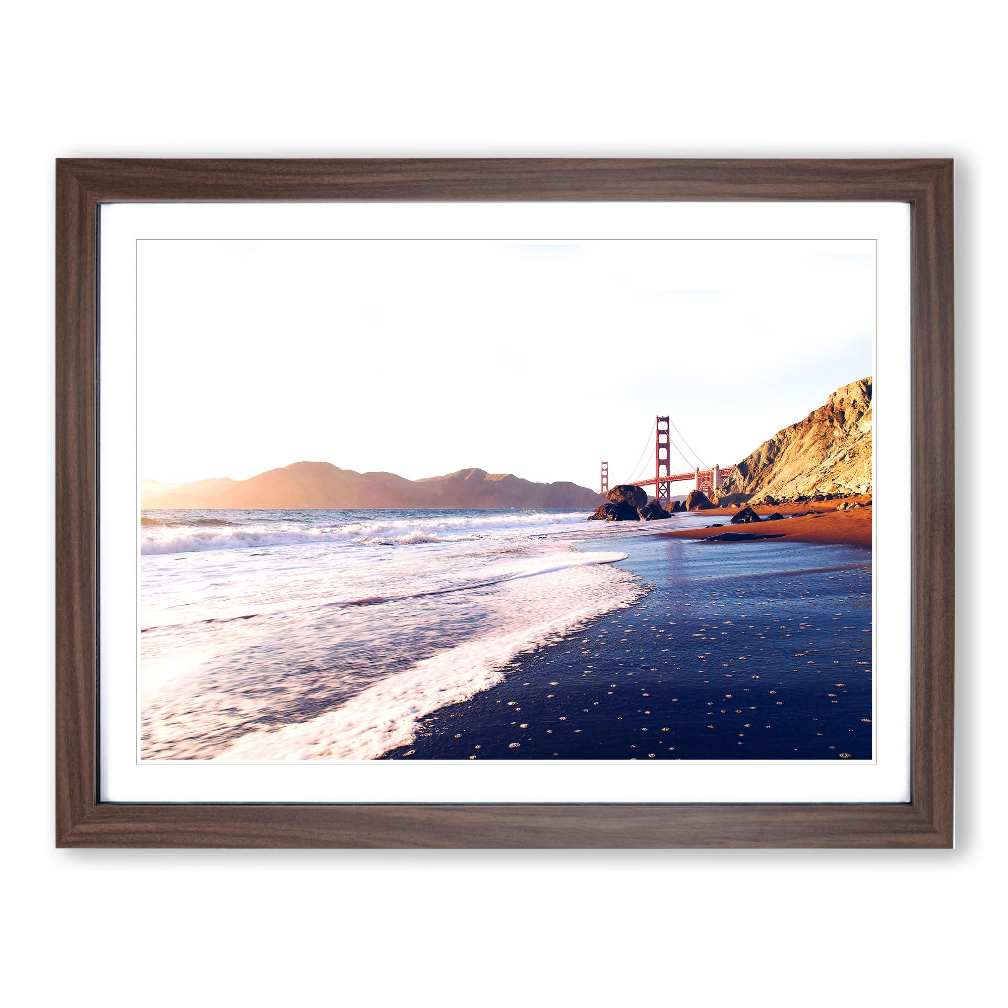 Golden Gate Bridge San Francisco Bay Modern Framed Wall Art Print, Ready to Hang Picture for Living Room Bedroom Home Office Décor, Walnut A3 (46 x 34 cm)