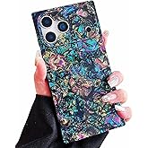 MUGCOFF for iPhone 17 Pro Case Rectangle,Luxury Sparkle Seashell Abalone Pearl Colorful Cute Case, Women Girly Glossy Soft Slim Phone Cover for 17Pro, 6.3 inch (Black-Colorful)
