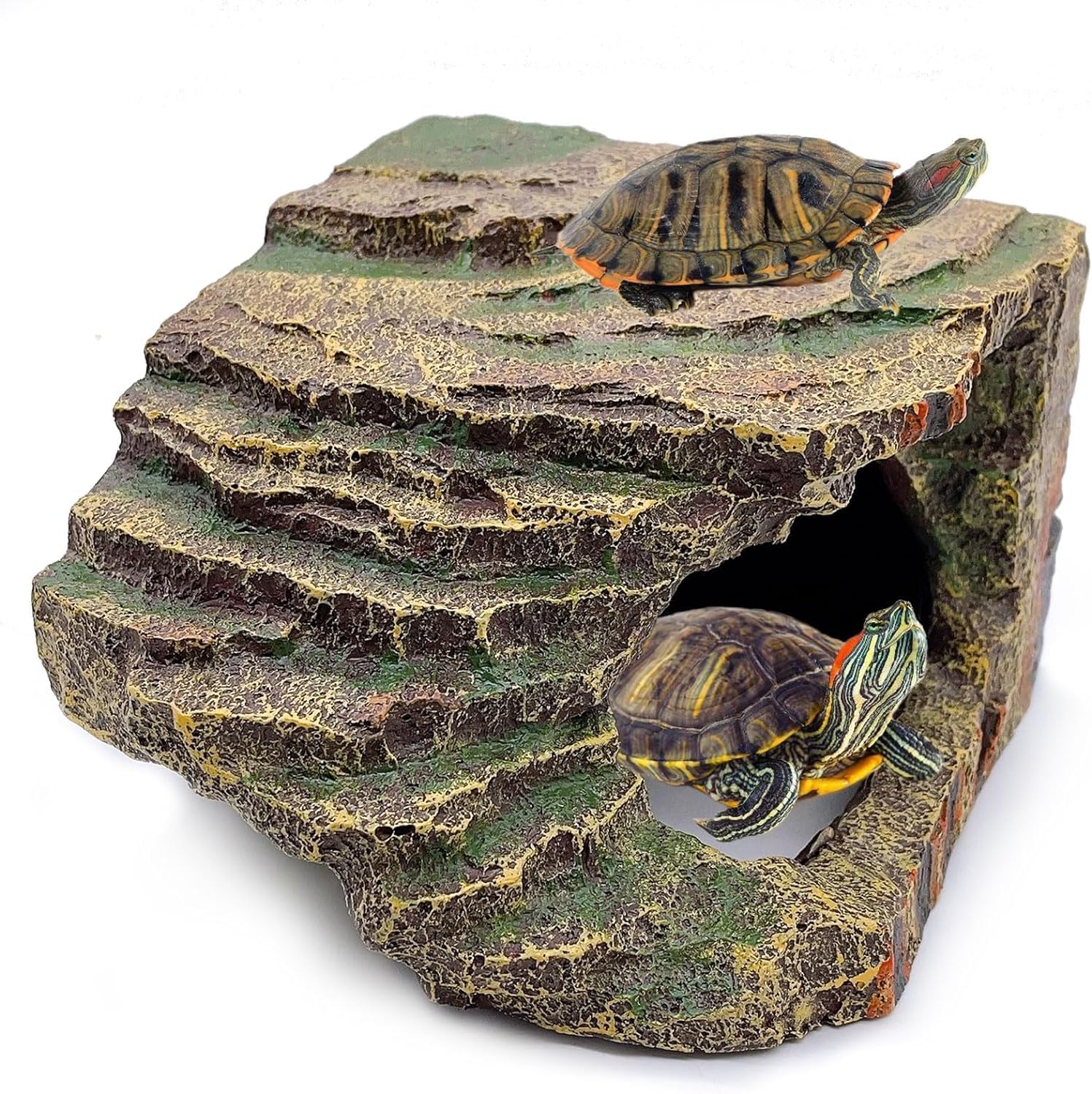 kathson Turtles Basking Platform Reptile Hiding Cave Hideouts for Aquatic Turtles, Frog, Newts and Salamanders (S(6.7"x5.51"x3.94"))