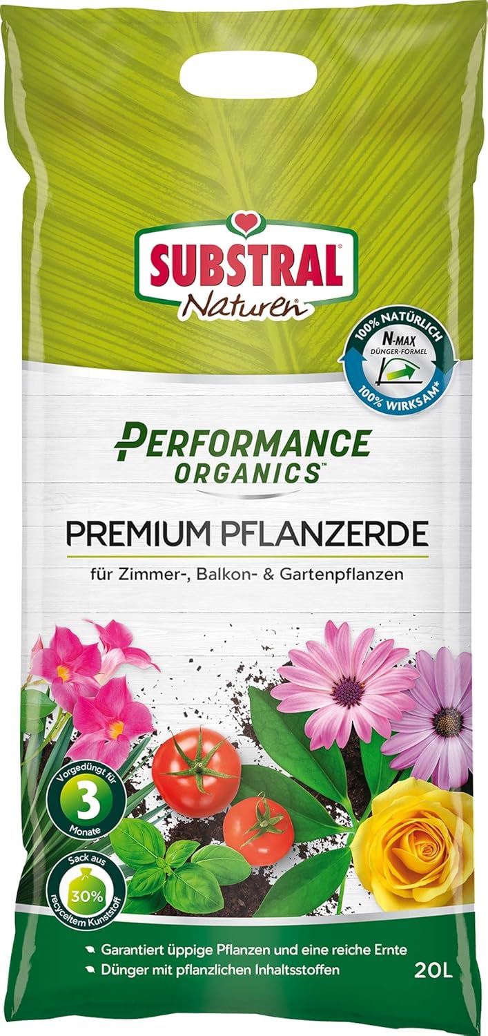 Substral Performance Organics Pflanzerde Premium Blumenerde, Hochwertige Bio Erde für alle Zimmer-, Balkon- & Gartenpflanzen, 20 Liter Sack