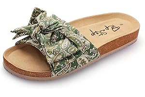 PepStep Slide Sandals for Women or Ladies Dressy Summer Casual, Cute Bow Tie Knot On Top Strap, Comfy Slip On Cork Foot Bed