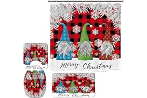 DOLASEV Christmas Bathroom Sets with Shower Curtain and Rugs, Gnome Christmas Shower Curtain Sets, Christmas Bathroom Decor, White Christmas Shower Curtain Set (B2)