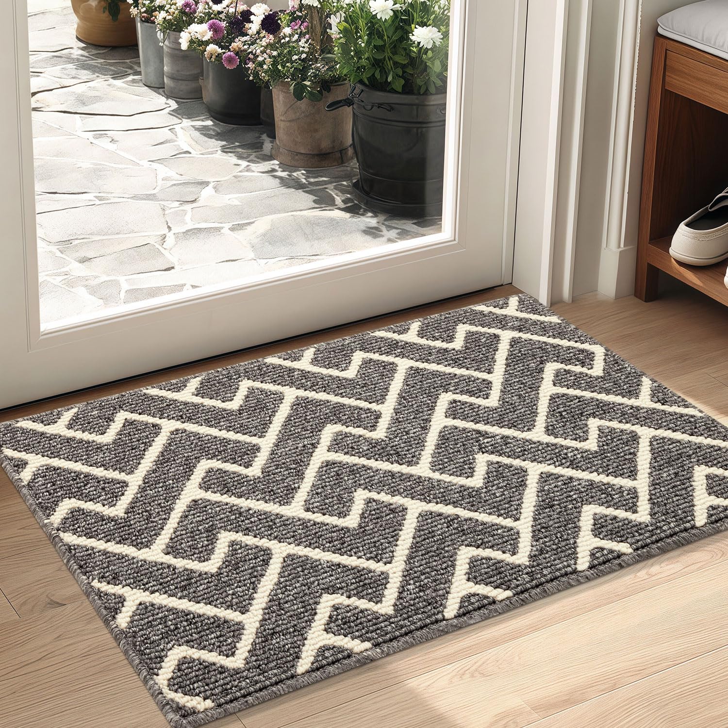 Biscpro Indoor Door Mats,50x80cm Door Mat Non Slip Backing,Dirt Trapper Mat Absorbent Non-Slip Doormat for Entrance,Inside,Kitchen,Front Back Door,Pets and Garden-Grey