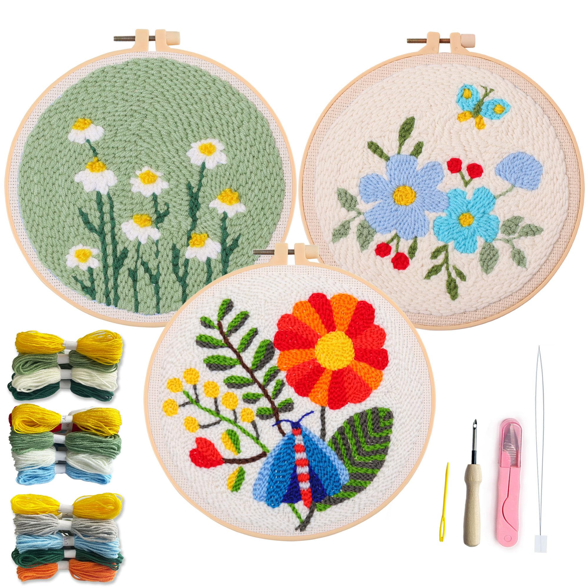 Myfelicity Punch Needle Kit. Floral Pattern.Needle Punch Kit for Beinners & Adults.Includes Tools…