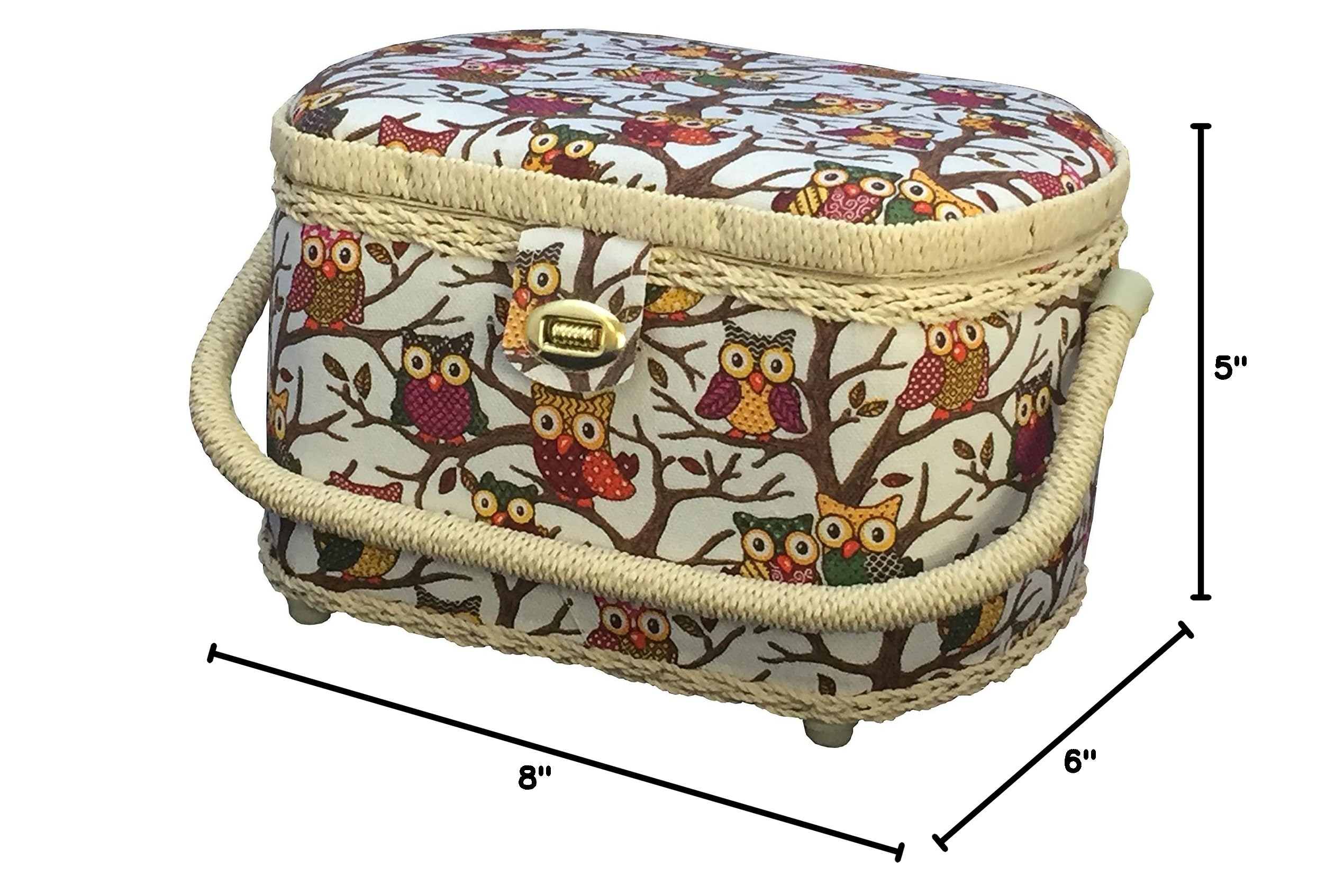 Michley Large Premium Owl-patterned Sewing Basket with 41-PC Sewing Kit, 10.5-inches by 8-inches by 6.7-inches