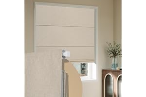 Boolegon No Drill Cordless Roman Shades for Windows, No Fray Blackout Roman Blinds No Tools, Easy Install for Indoor Windows,Living Room,Bathroom, Bedroom, Beige 63" W x 39" H