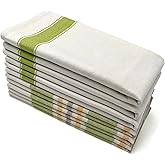 Lincoln & Palm Natural Cotton Tea Towels, 27 x 19, Set of 6 Herringbone Kitchen Dish Towels, Flour Sack Flat Woven for Drying Dishes, Hands, or Bread Proofing, Striped, Patterned Designs (Green)