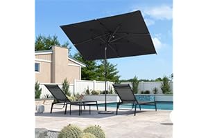 PURPLE LEAF 9' x 6' Rectangular Patio Umbrella Outdoor Table Umbrella Aluminum Frame Market Umbrella Sun Umbrella with 8 Sturdy Ribs & Tilt for Garden Deck Lawn & Pool Gray
