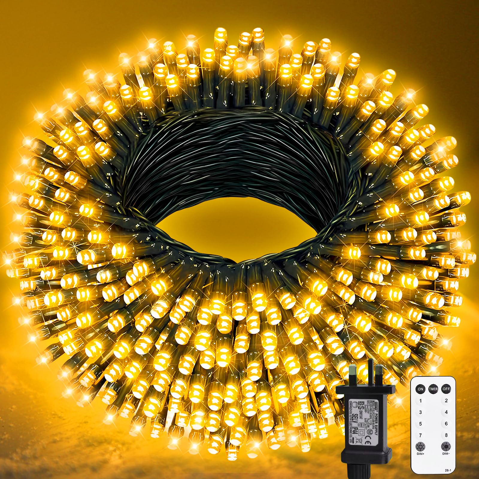Christmas Tree Lights Outdoor, 20m 200LEDs Fairy lights Plug in 8 Modes, Waterproof Warm White Fairy Light Mains Powered with Remote Timer, Indoor Outside Xmas Light for Garden Party Xmas Decorations — image 1