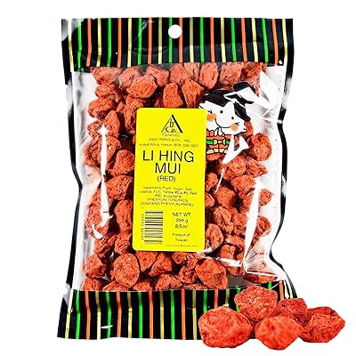 Asia Trans Seeded Red Li Hing Mui Crack Seed Plums | Hawaiian Favorite | Sweet, Sour, Salty Dried Asian Plum Candy