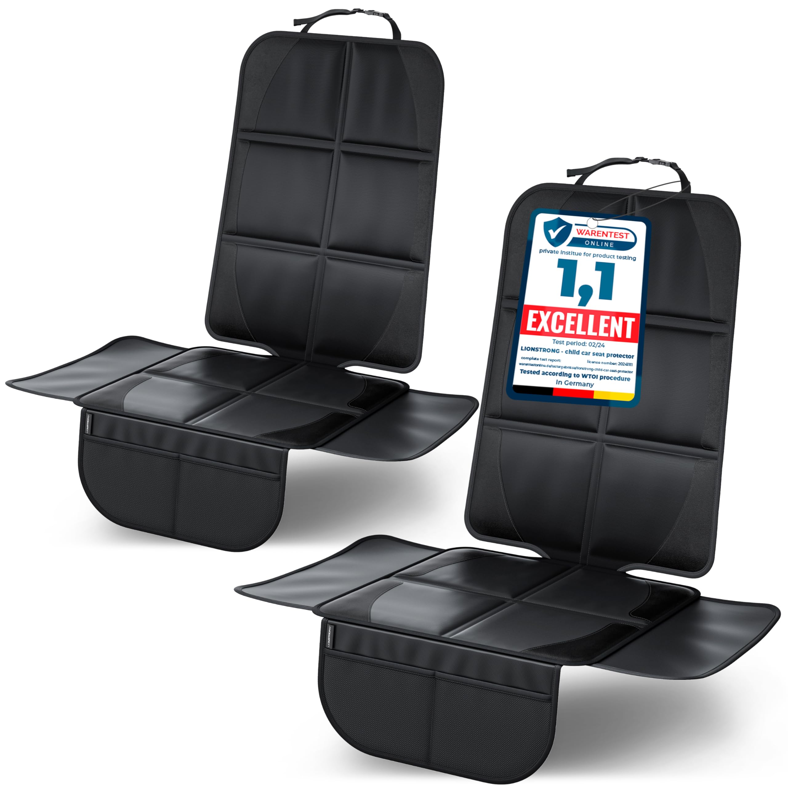 LIONSTRONG® Car Seat Protector for Child Seat [ISOFIX compatible]- Seat Cover for Infant Seat waterproof - Carseat Seat Protectors Baby - Car Seat Mat Dirt resistant - black 2 pieces