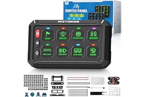 MICTUNING 8 Gang Switch Panel P1S-G08 Green 5.5Inch Multifunction Toggle Momentary Pulsed Circuit Control Box Switch Panel fo