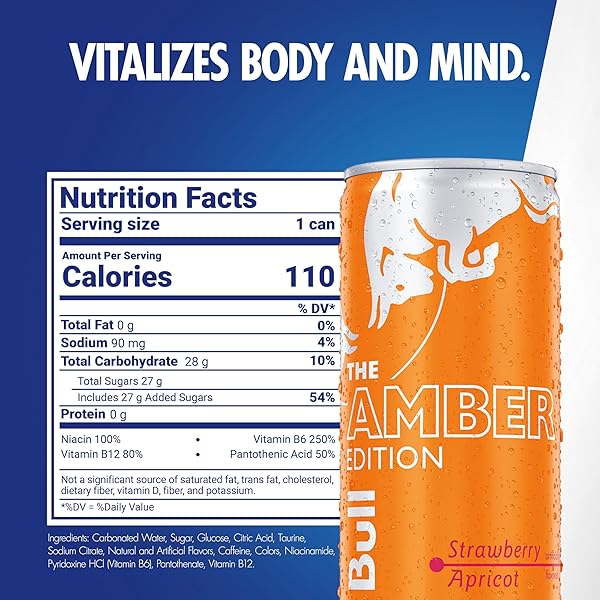 RED BULL ENERGY DRINK, AMBER EDITION STRAWBERRY APRICOT, 8.4 FL OZ (24 PACK)