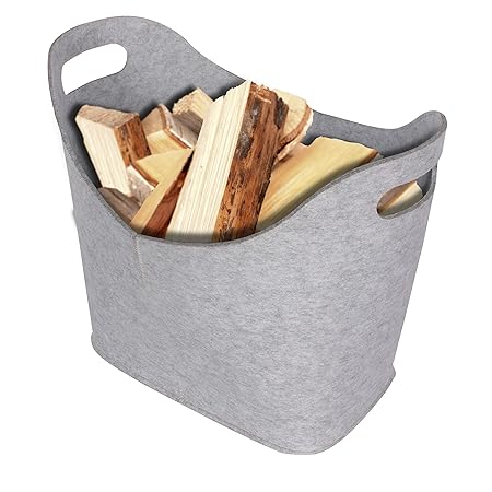 ORA-TEC Filzkorb für Kaminholz Kaminholzkorb – 45 x 24 x 40 cm – Kaminholztasche für Feuer-, Kamin- und Brennholz, Allzweckko