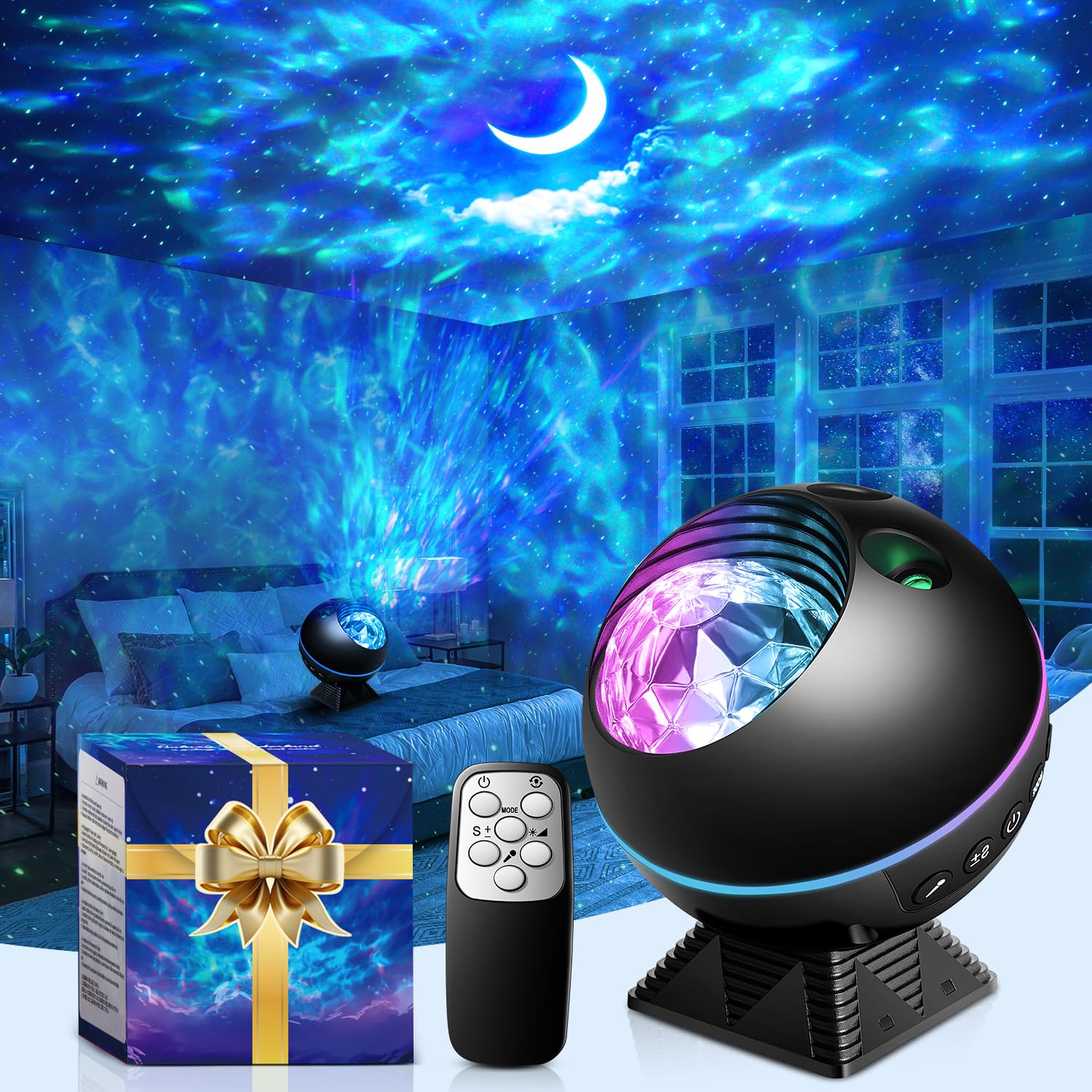 Photo 1 of ?Gift Package & Birthday Gift?STARS+MOON 15 Colors/240 Lighting Modes Galaxy Projector Star Projector,Galaxy Lights for Bedroom,Star Projector Galaxy Light Gifts Room Decor for Teen Girls Boys (black)