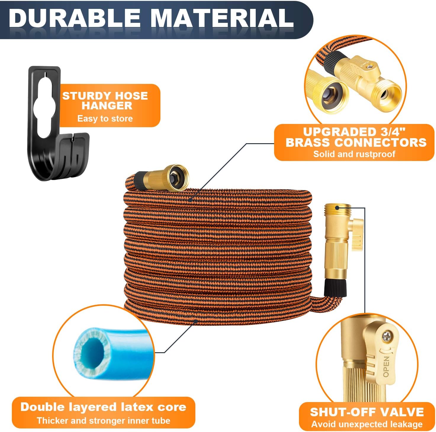 OUTZEST 50ft Expandable Garden Hose, Leakproof Lightweight Water Hose with 9 Functions Sprayer and Super Durable 3750D Fabric, Gardening Flexible Hose Pipe with Solid Brass Fittings : Garden & Outdoor