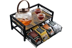 NANXITU Tea Holder Organizer,Wood Tea Box Organizer Storage Box,Tea Caddy for Tea Bags Organizer Drawer,with 8 Compartments Multi-Functional Tea Station Chest for Countertop