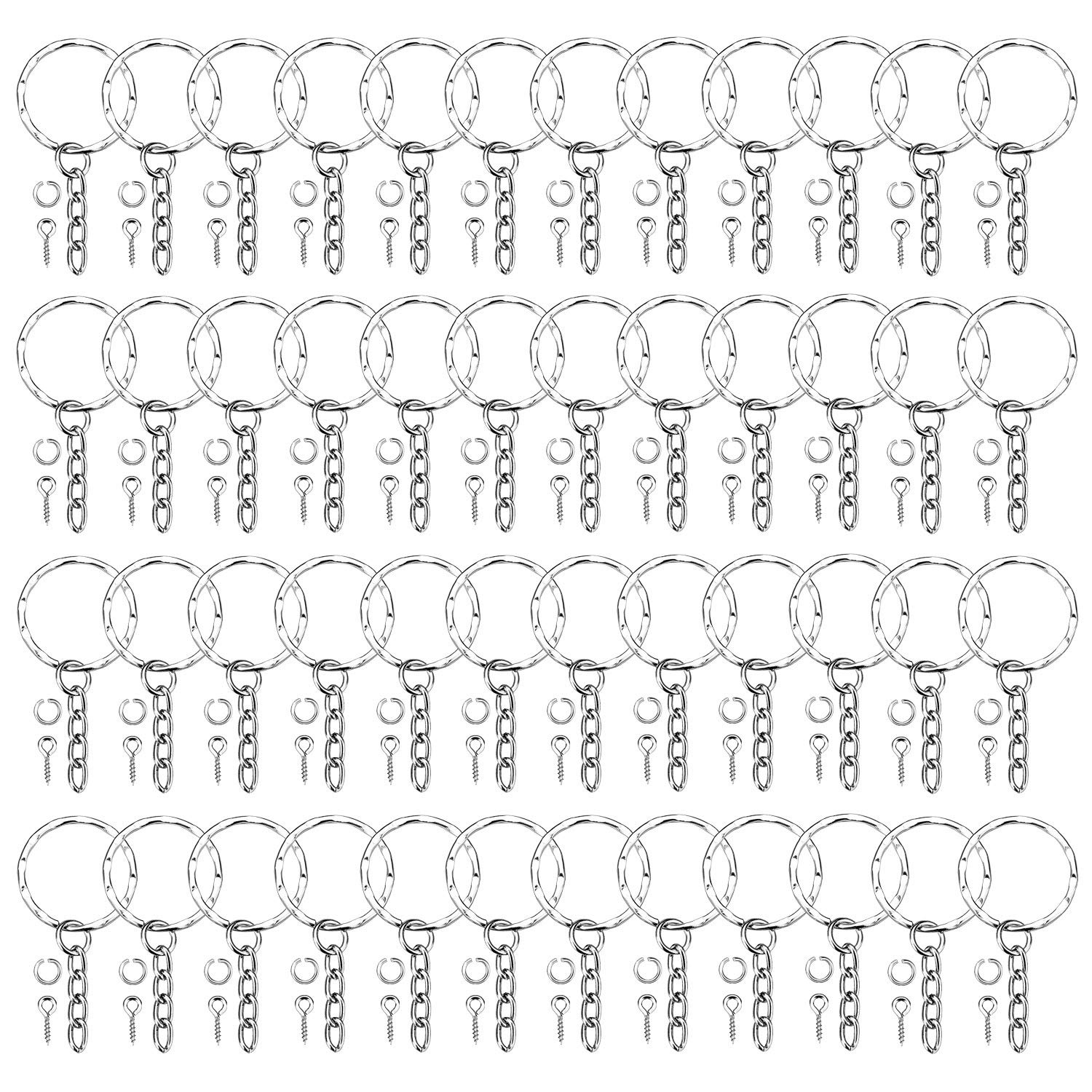 Split Metal Key Ring,50 Pack Key Chain Rings with Link Chain Silver Keyring Open Jump Rings Bulk Screw Eye Pins for Crafts DIY 22mm