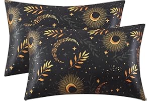 EXQ Home Satin Pillowcase for Hair and Skin Queen - Printed Black Moon Silk Pillowcase 2 Pack 20x30 inches - Satin Pillow Cas