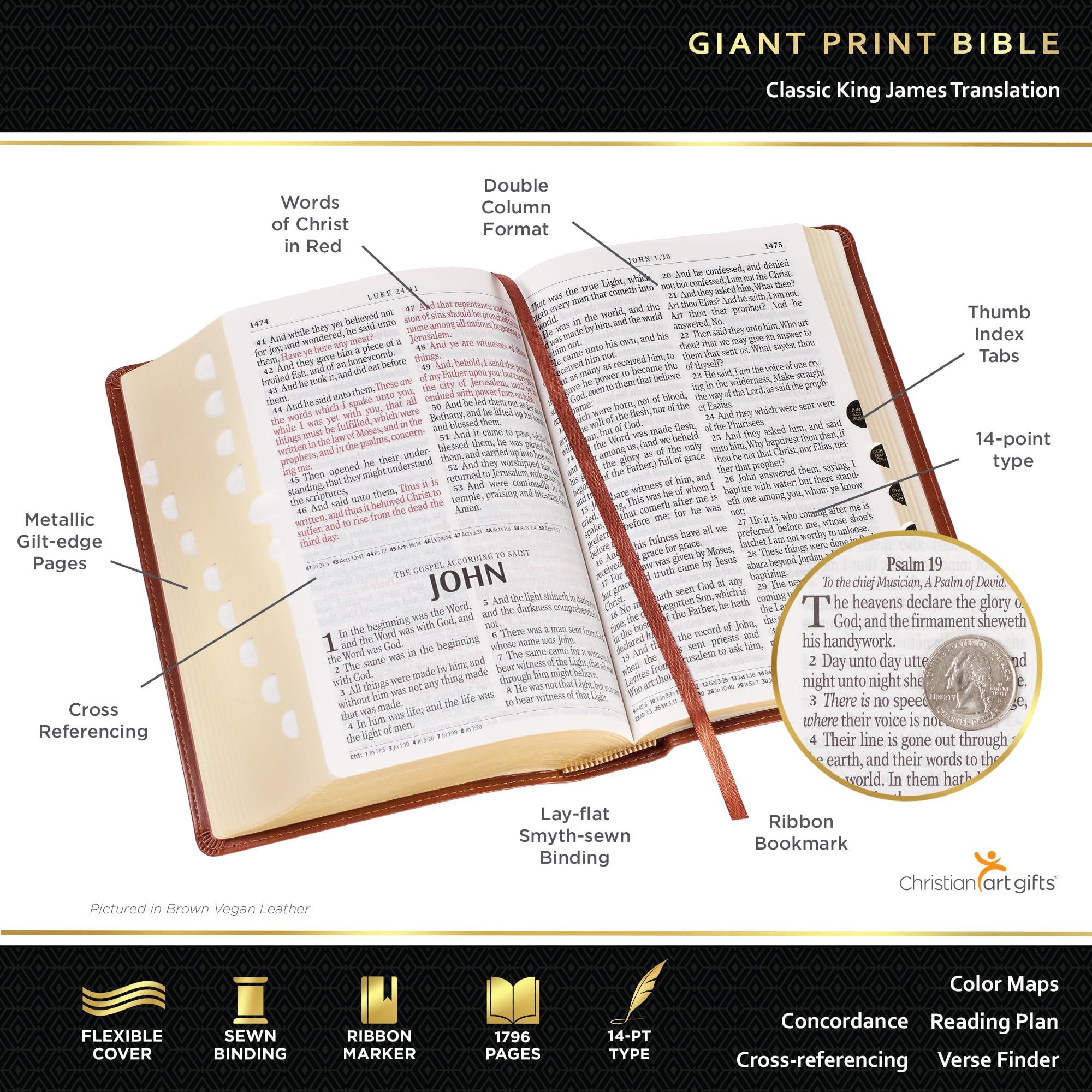 KJV Holy Bible, Giant Print Standard Size Faux Leather Red Letter Edition - Ribbon Marker, King James Version, Medium Brown (KJV Standard GP Editions)