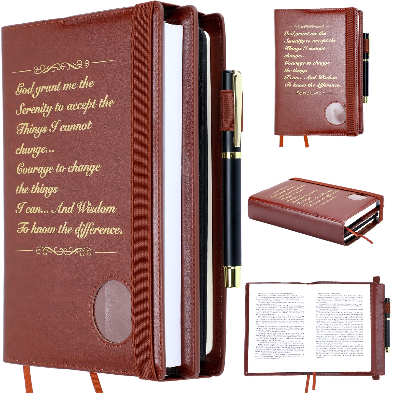 Photo 1 of ****FINAL SALE NOT RETURNS****
Motipuns Double Alcoholics Anonymous AA Big Book Cover for 12 Steps & 12 Traditions Double AA Book Cover with Medallion Holder Pen Clip Alcoholics Anonymous Gifts for Serenity Prayer (Brown)
