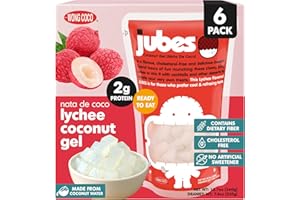 Jubes Lychee Nata De Coco Jelly Cubes (12.7 oz, Pack of 6) - Lychee Coconut Jelly Cubes for Sago - Coconut Gel in Syrup Toppings for Fruit Tea, Boba, Bubble Tea, Drinks, Desserts Yogurt, Ice Cream, Beverage