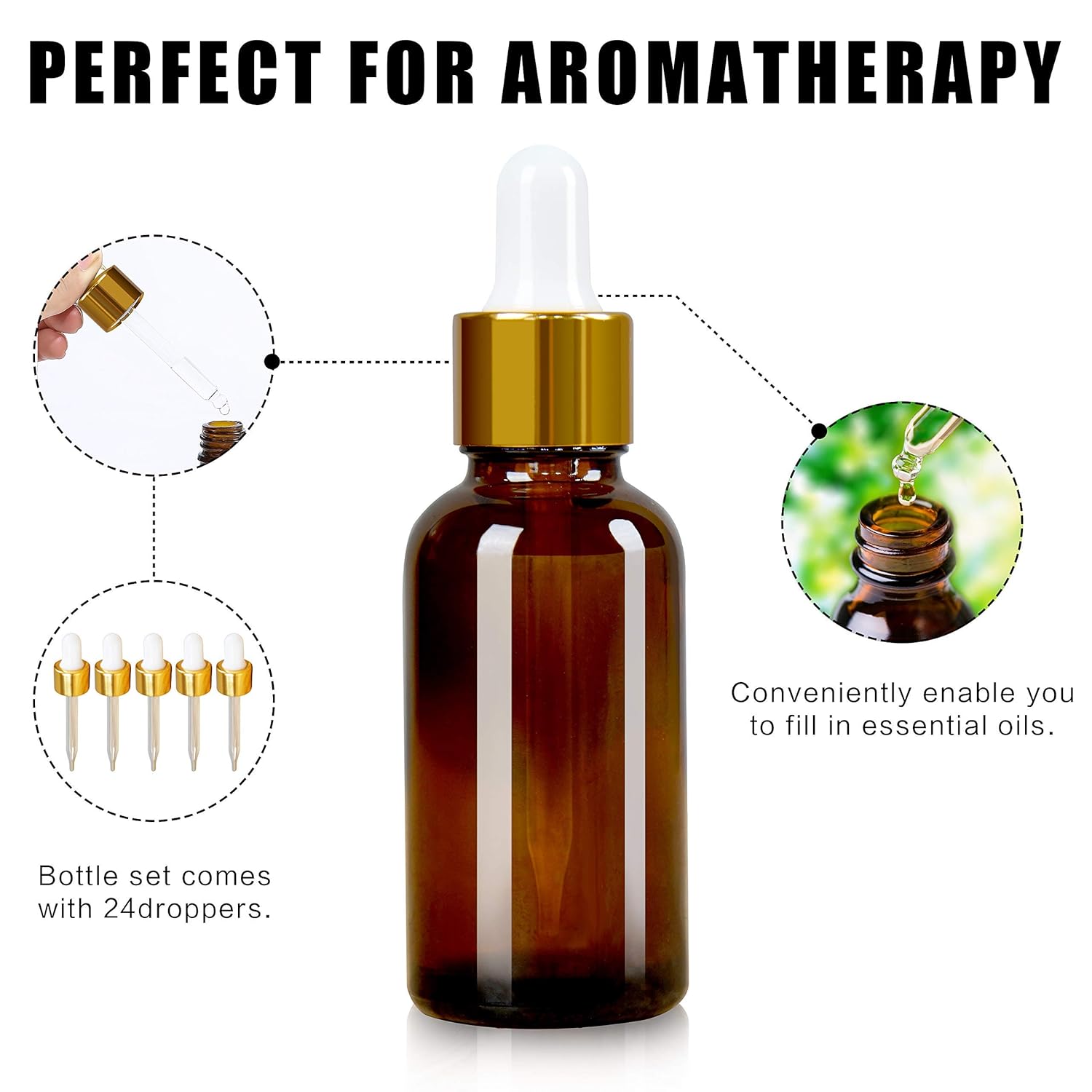XIA QIAN GE 24 Pack, 1 oz Dropper Bottles for Essential Oils,30ml Amber Glass Bottles with Eye Droppers Tincture Bottles,Leak Proof Travel Bottles for Liquids,Lab Chemicals: Beauty