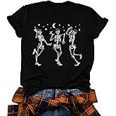 Dancing Skeleton Shirt for Women Happy Halloween T-Shirt Funny Skeleton Graphic Tees Tops Blouse Gift