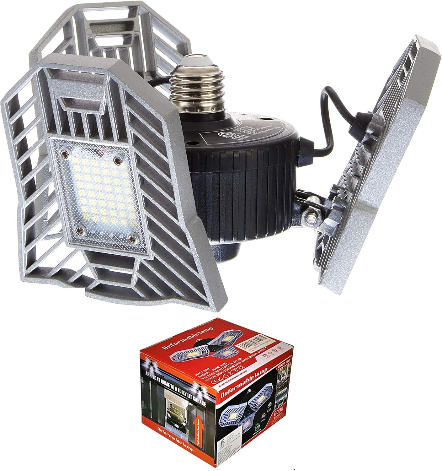 LED Garage Light -Premium 6000 Lumen Ultra Bright LED Lights - Triple Glow LED Light -Deformable LED Garage Lights - 400W Equiv-60W Work Light Fits E26/27 Base Garage Ceiling Light -My Workshop Genie - - 