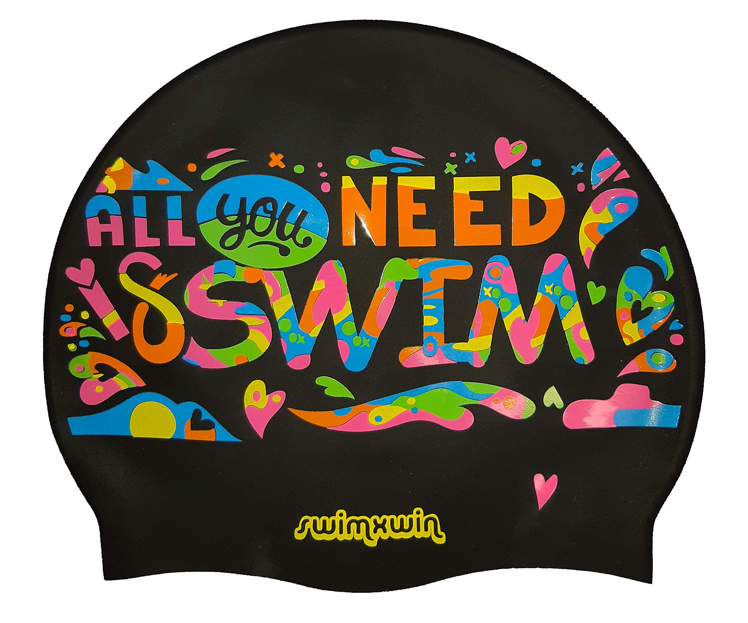 All You Need is Swim Silicone Swimming Cap | Fantastic Pool Cap | Swim Cap for Men, Woman and Kids | Comfort and Fit | Italian Design and Style