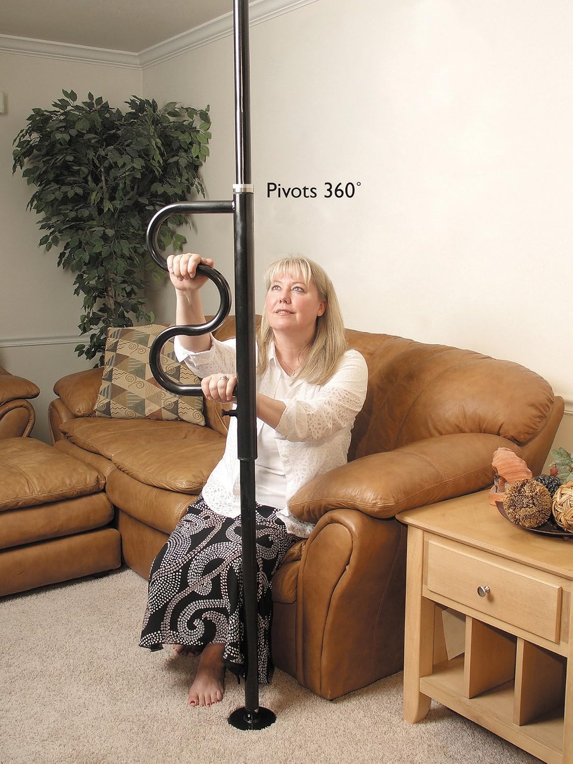 NRS Healthcare Floor to Ceiling Security Pole with Curved Grab Bar - Black Finish - Image 3