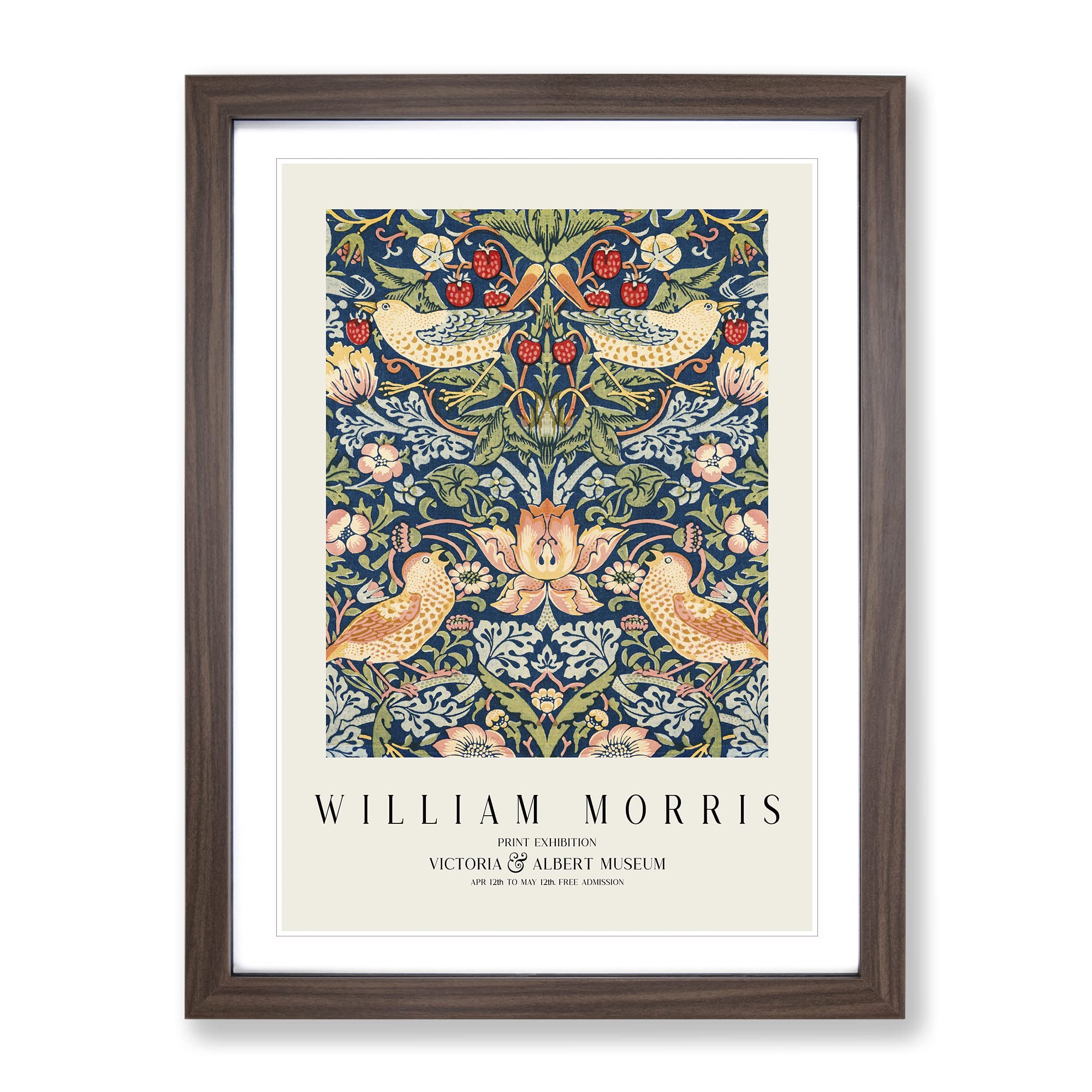 Strawberry Thief Vol.1 By William Morris Exhibition Museum Painting Framed Wall Art Print, Ready to Hang Picture for Living Room Bedroom Home Office Décor, Walnut A3 (34 x 46 cm)