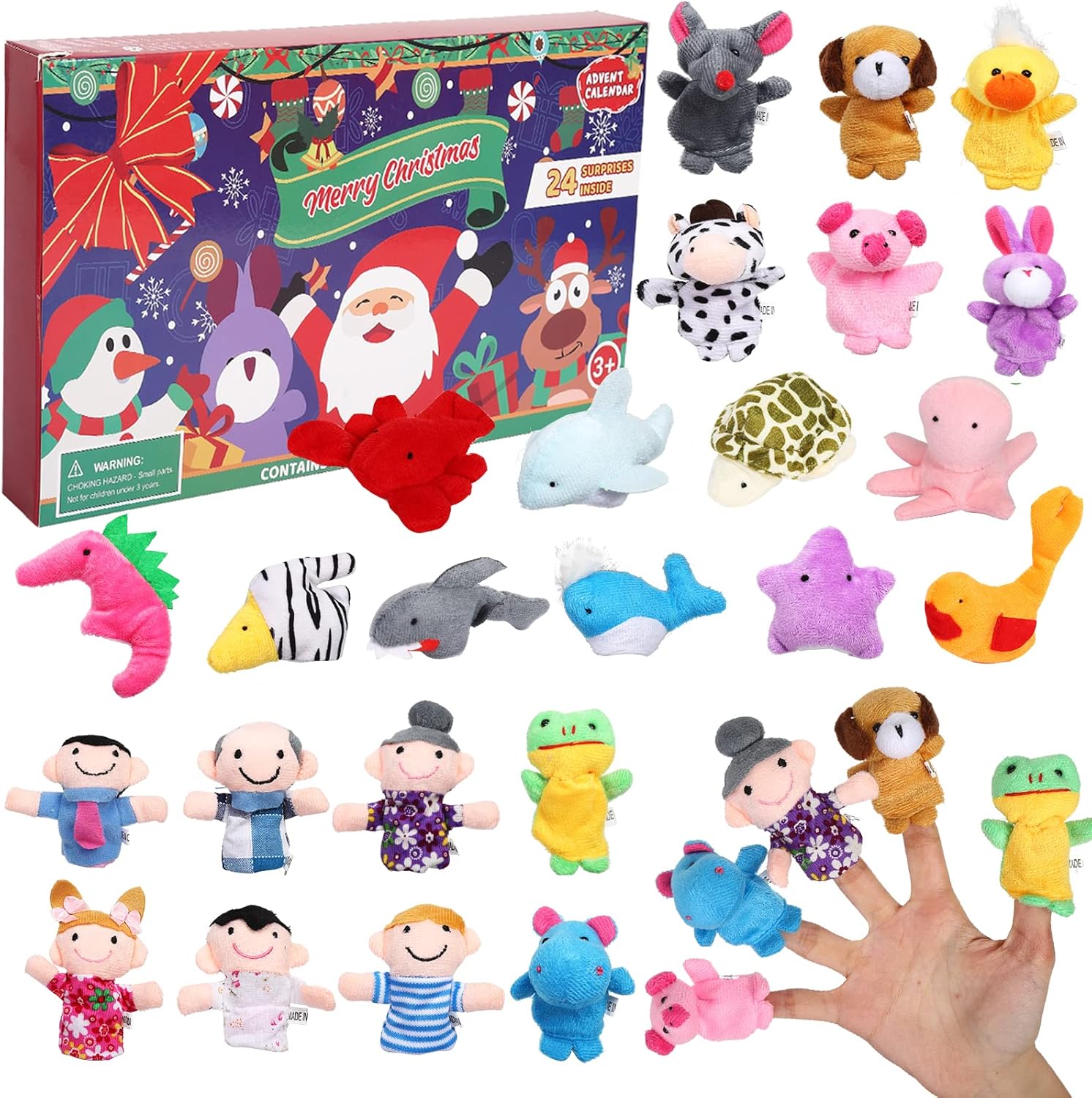 Advent Calendars - Christmas Advent Calendar 24 Days Countdown Calendars with 24 Finger Puppets for Kids Toddlers,Plush Animal Finger Puppets Christmas Party Favors Classroom Prizes Xmas Gifts for Boys Girls