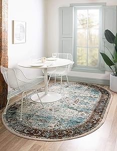 Unique Loom Imperial Collection Modern Traditional Vintage Distressed Ivory/Turquoise Oval Rug (5' 3 x 8' 0)