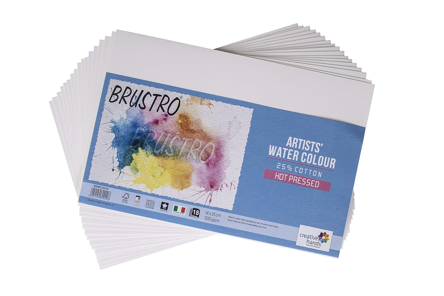 Brustro Watercolour Papers, 25 Cotton HP 300 GSM, 14 x 21 cm, 18