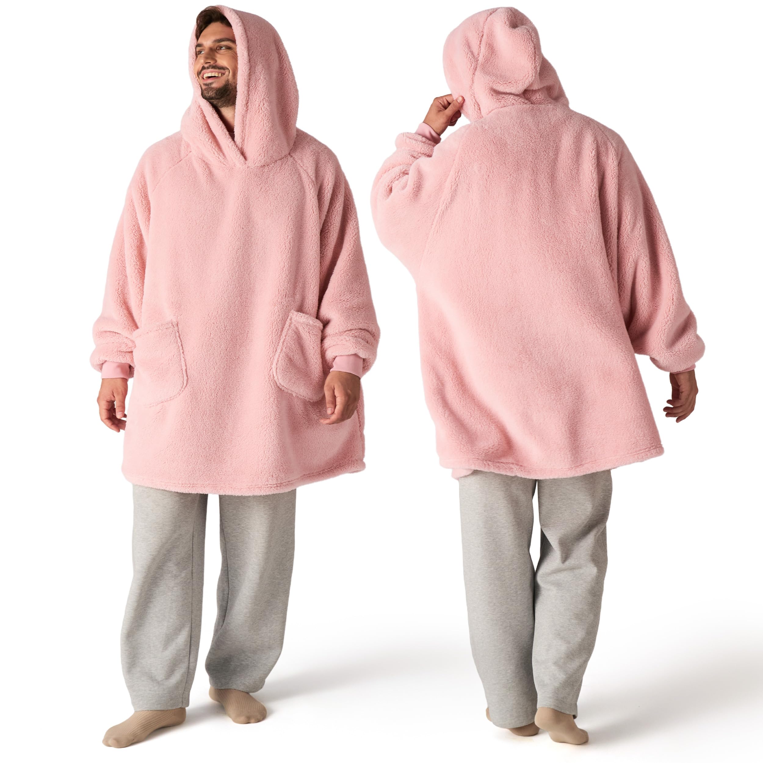 Photo 1 of Bedsure Pink Wearable Blanket Hoodie Plus Size, Birthday Gifts for Wife, Mom, Women - Cozy Sherpa Hoodie Blanket for Adult, Warm Hooded Blanket Oversized Sweatshirt, Plush, White Elephant Gift Ideas